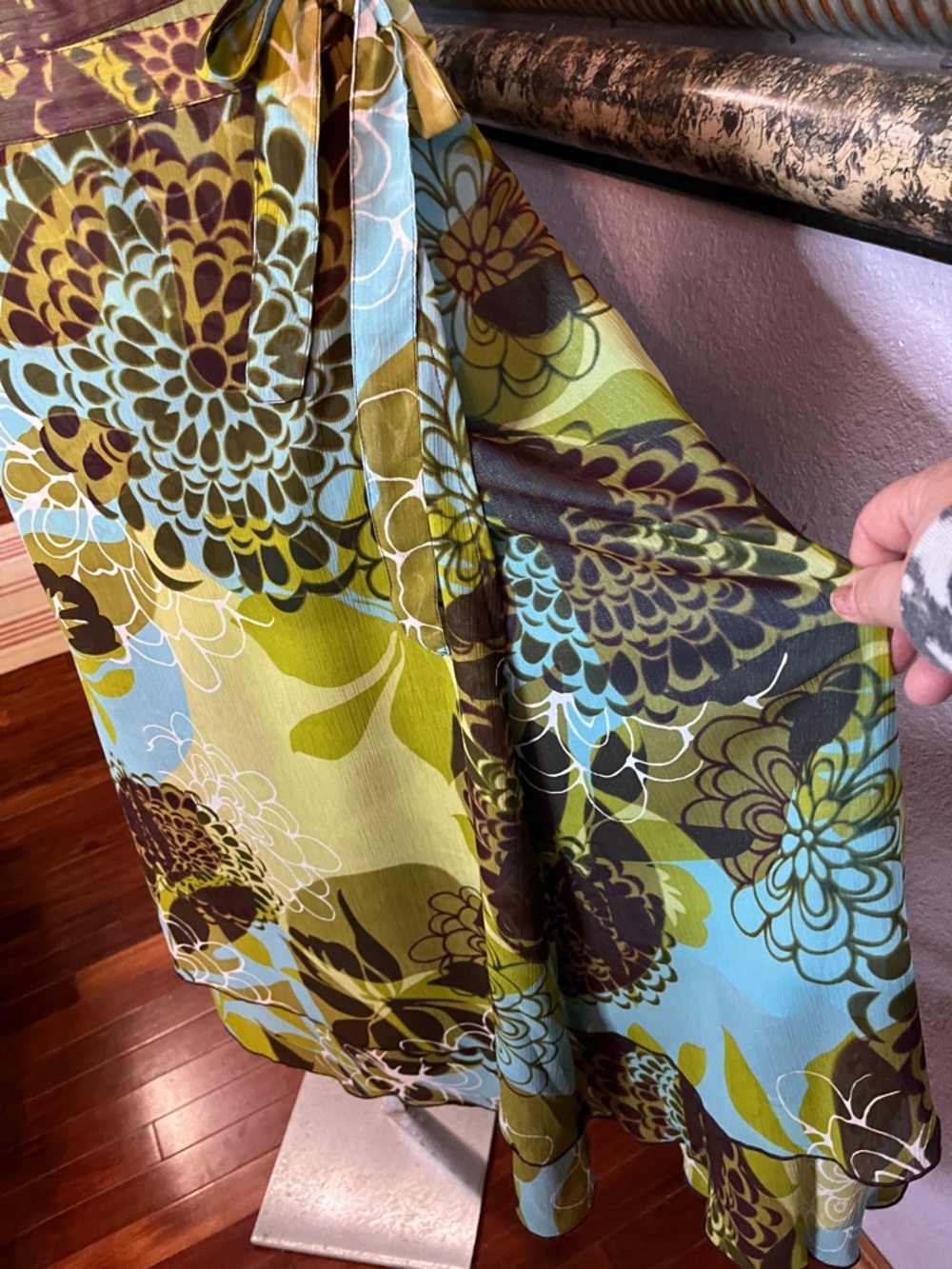 Womens A-Line Floral Wrap Skirt in Aqua & Olive - Picture 2 of 12
